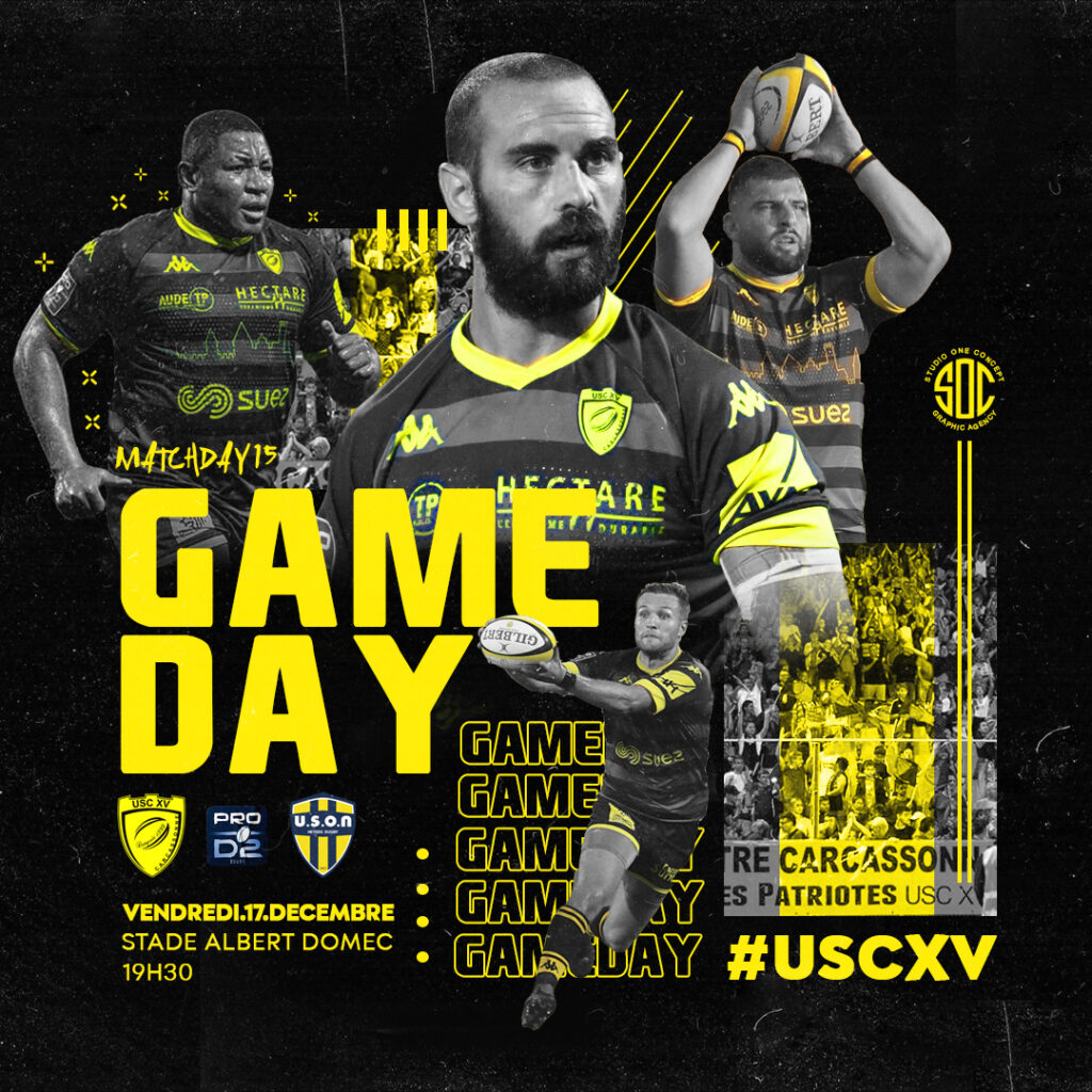 Sport Design Flyer Rugby USC XV US Carcassonne by Studio One Concept, Agence de communication