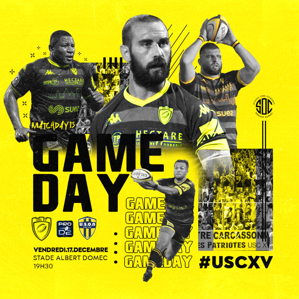 Sport Design Flyer Rugby USC XV US Carcassonne by Studio One Concept, Agence de communication