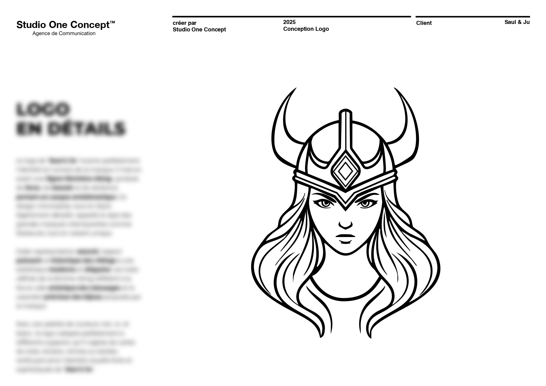 Détails du logo Saul & Ju : croissants de lune dorés, étoiles, casque et lettrage gothique